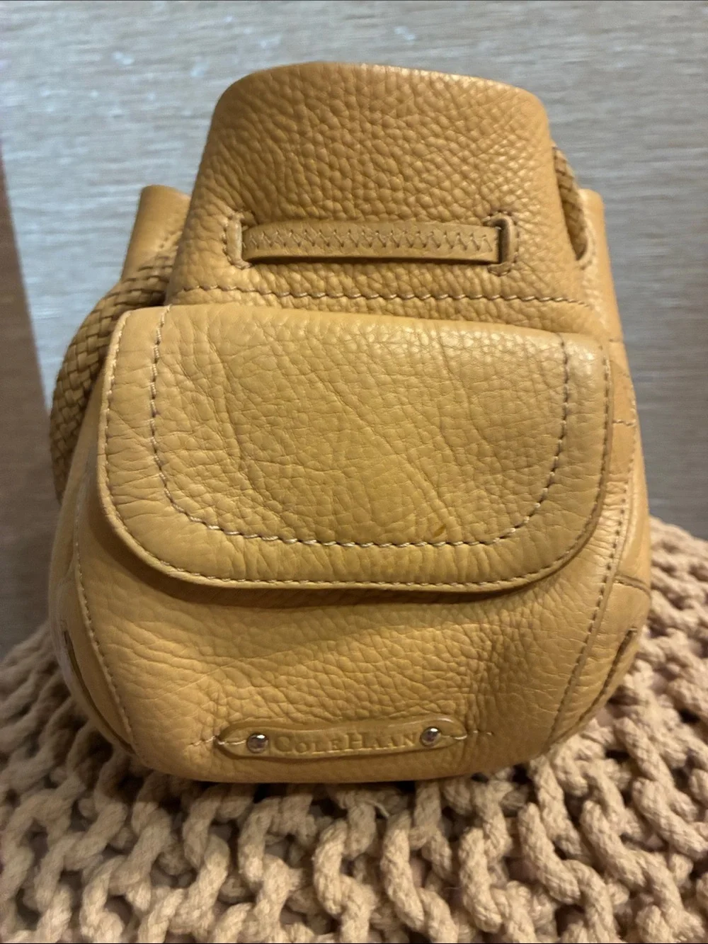 Cole Haan pebbled leather drawstring tassel hobo satchel